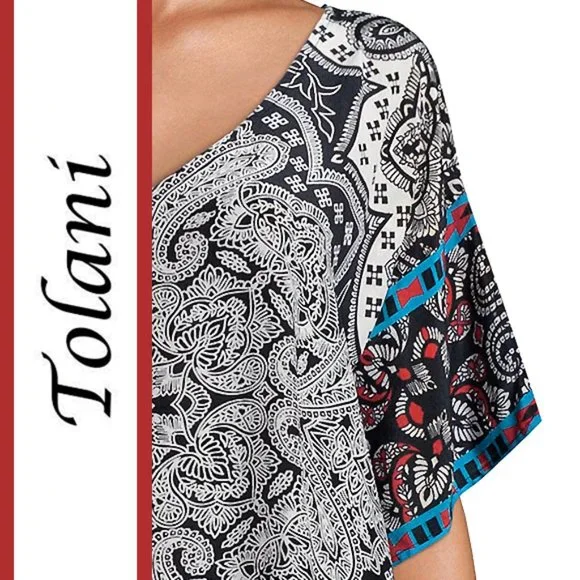Tolani | 'Briyanna' Multi-Printed Silk V Neck Top - Picture 4 of 12
